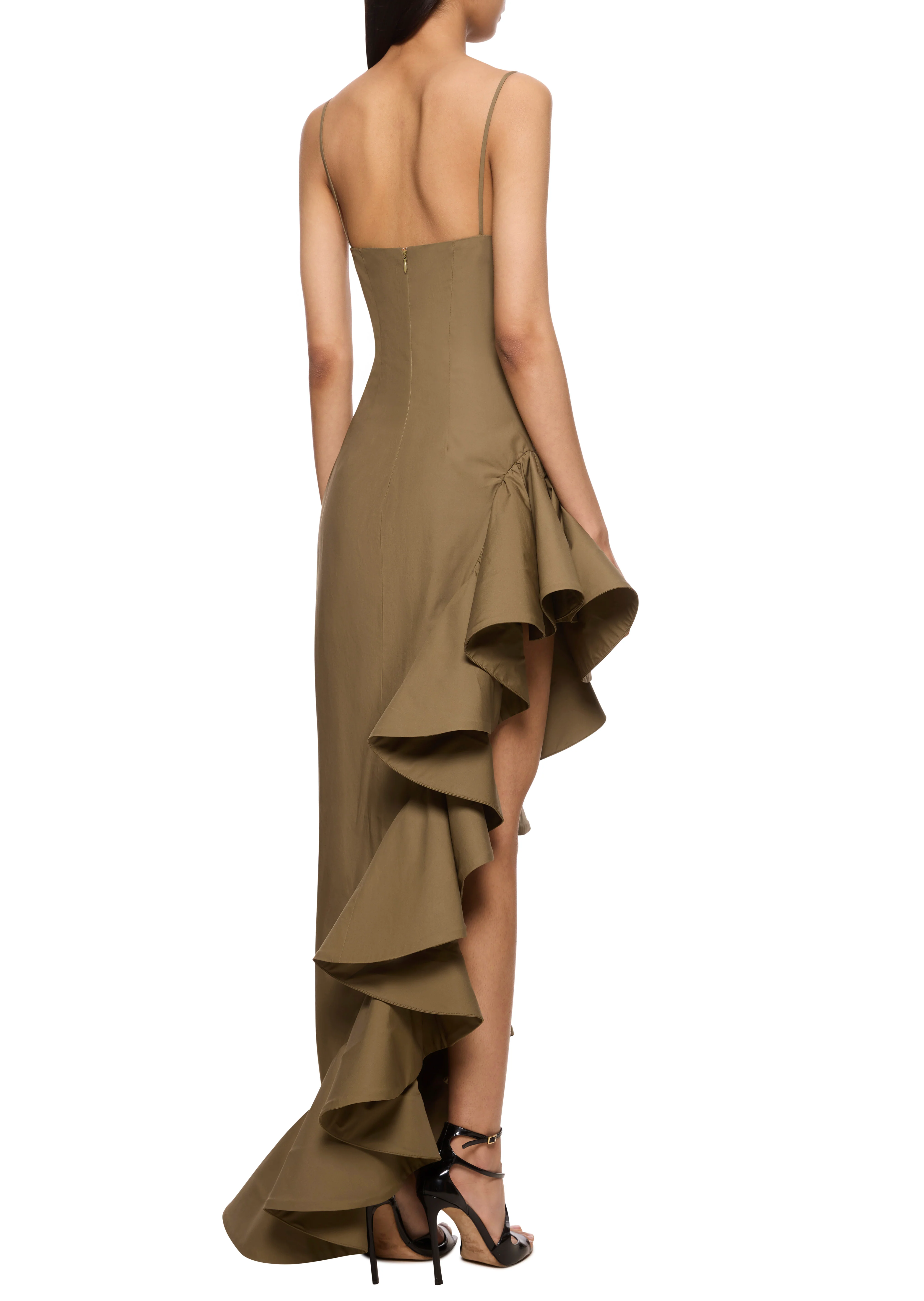 Asymmetric Dress with Flounces - Khaki - Image 4