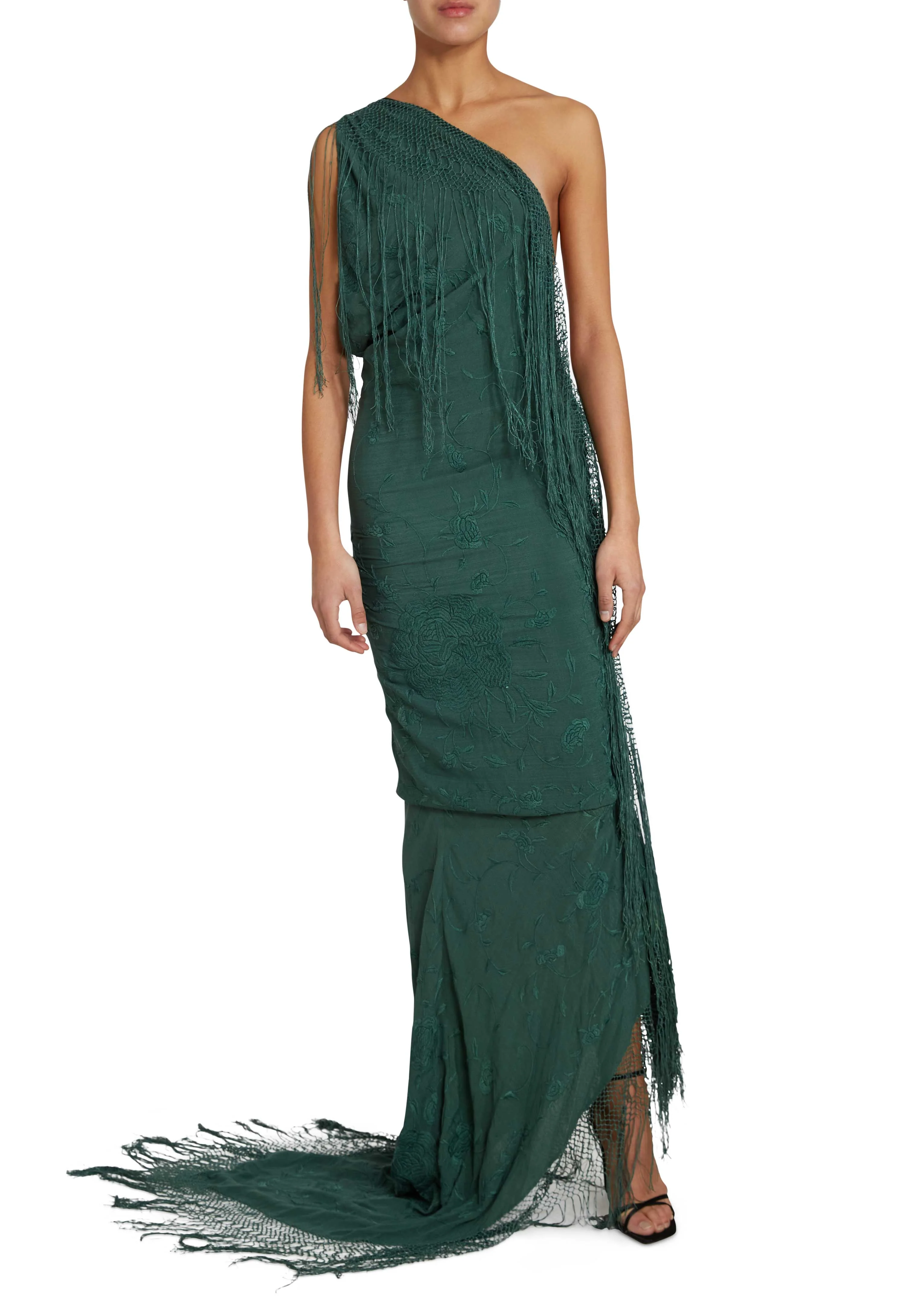 Demi-Couture Piano Shawl Gown - Emerald - Image 4