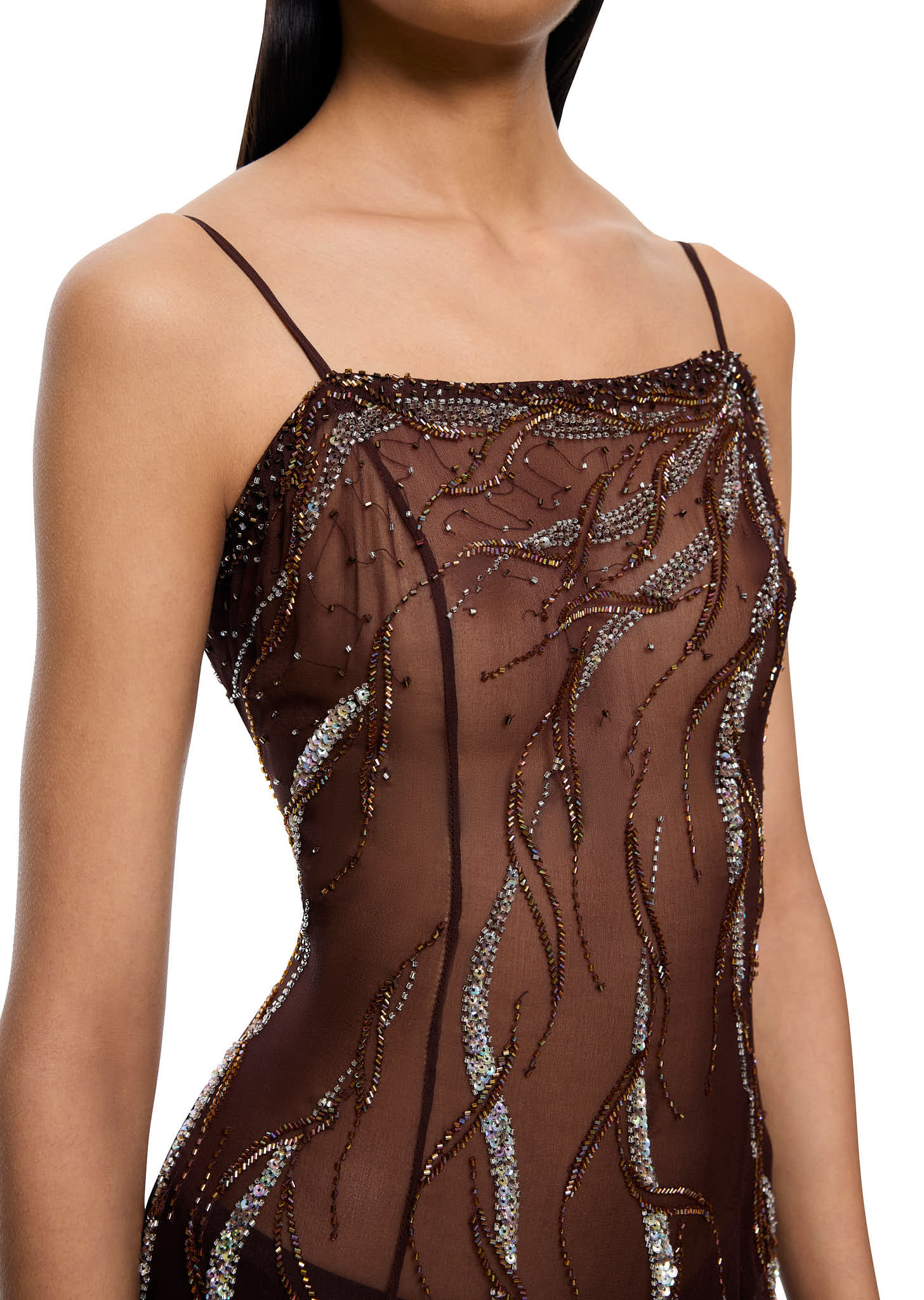 Early 90s Chocolate Brown Embellished Gown - Image 2