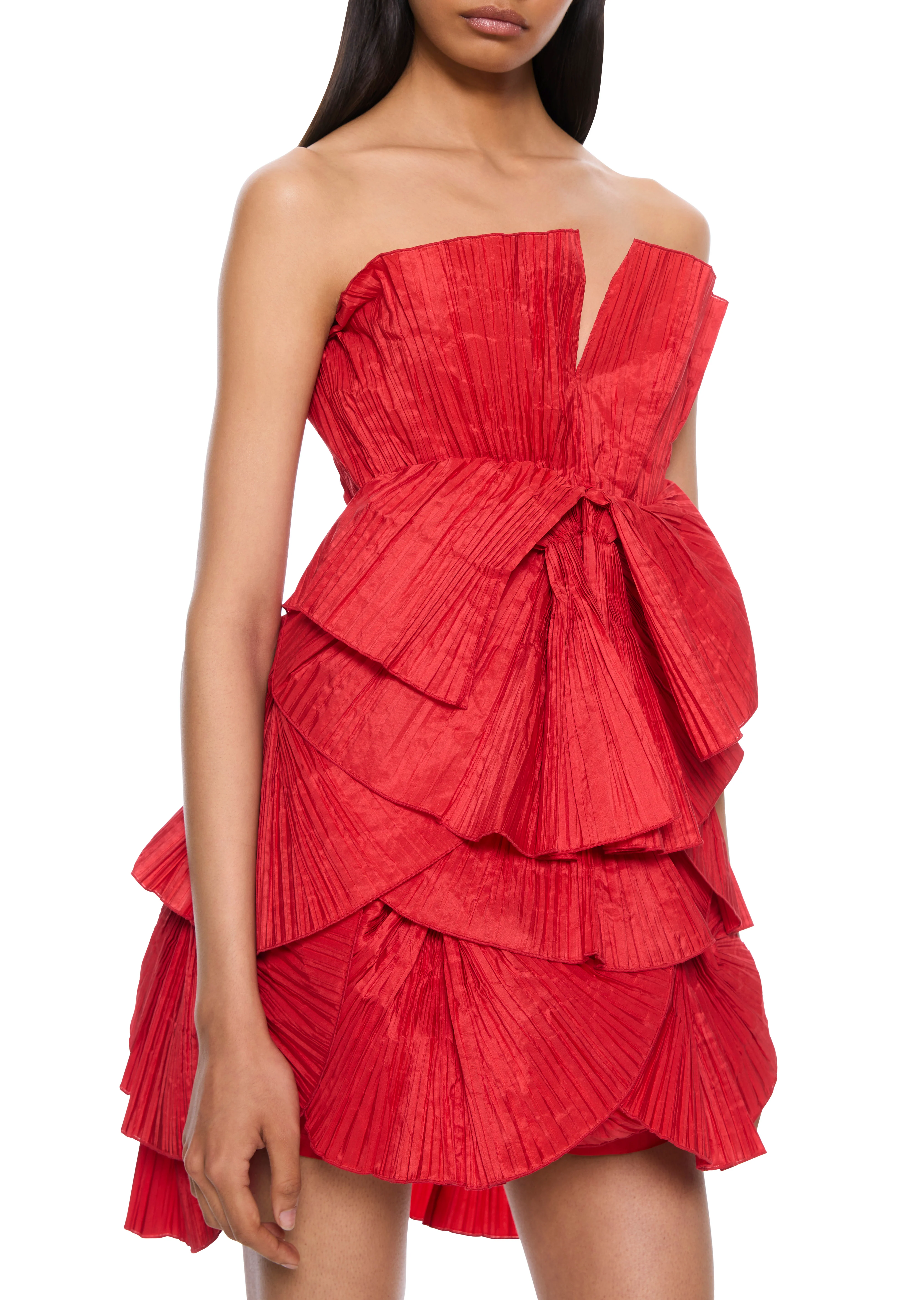 80's Red Pleated Mini Dress - Image 3