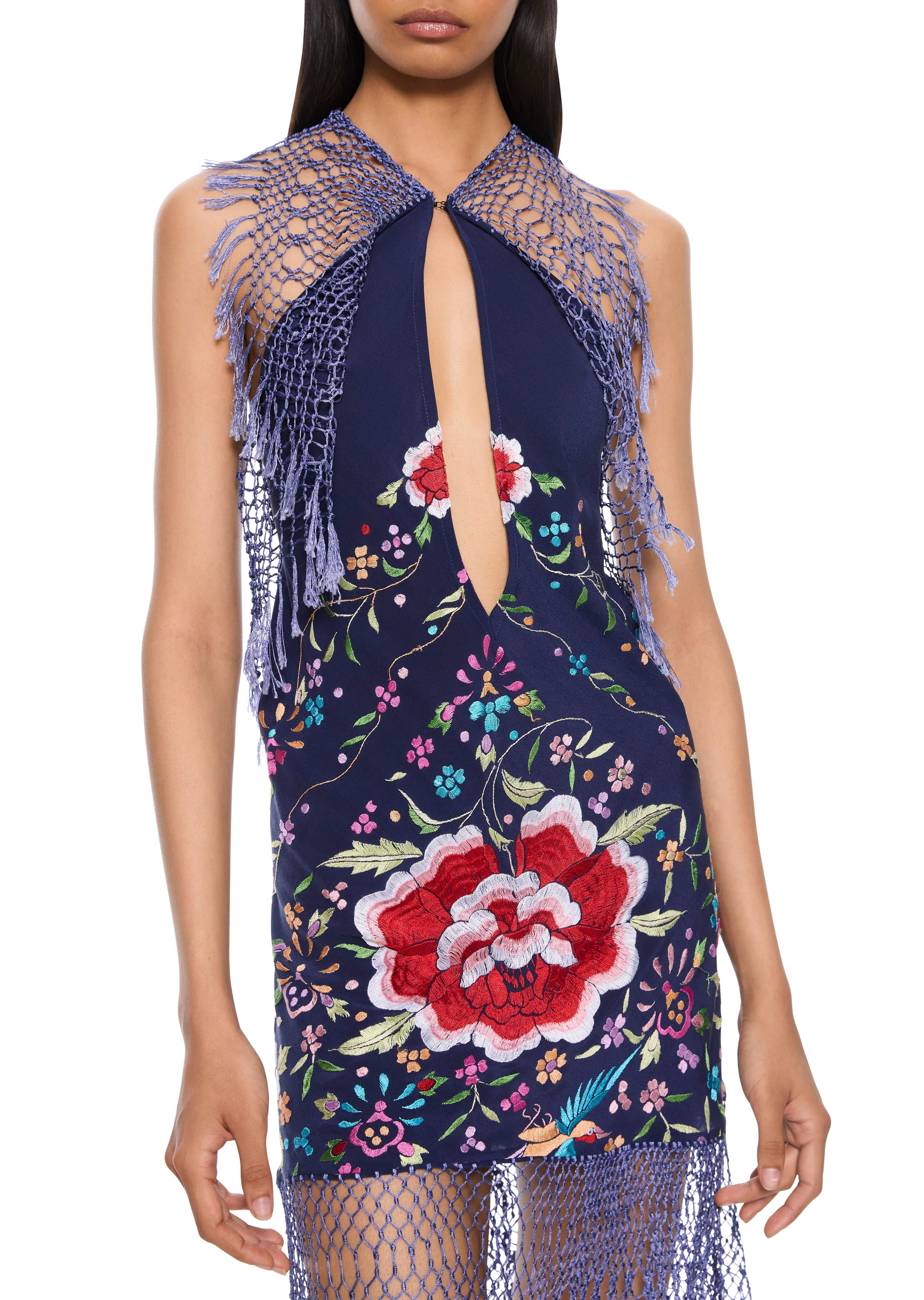 Ortensia Demi Couture Piano Shawl Halter Fringed Mini Dress - Image 3