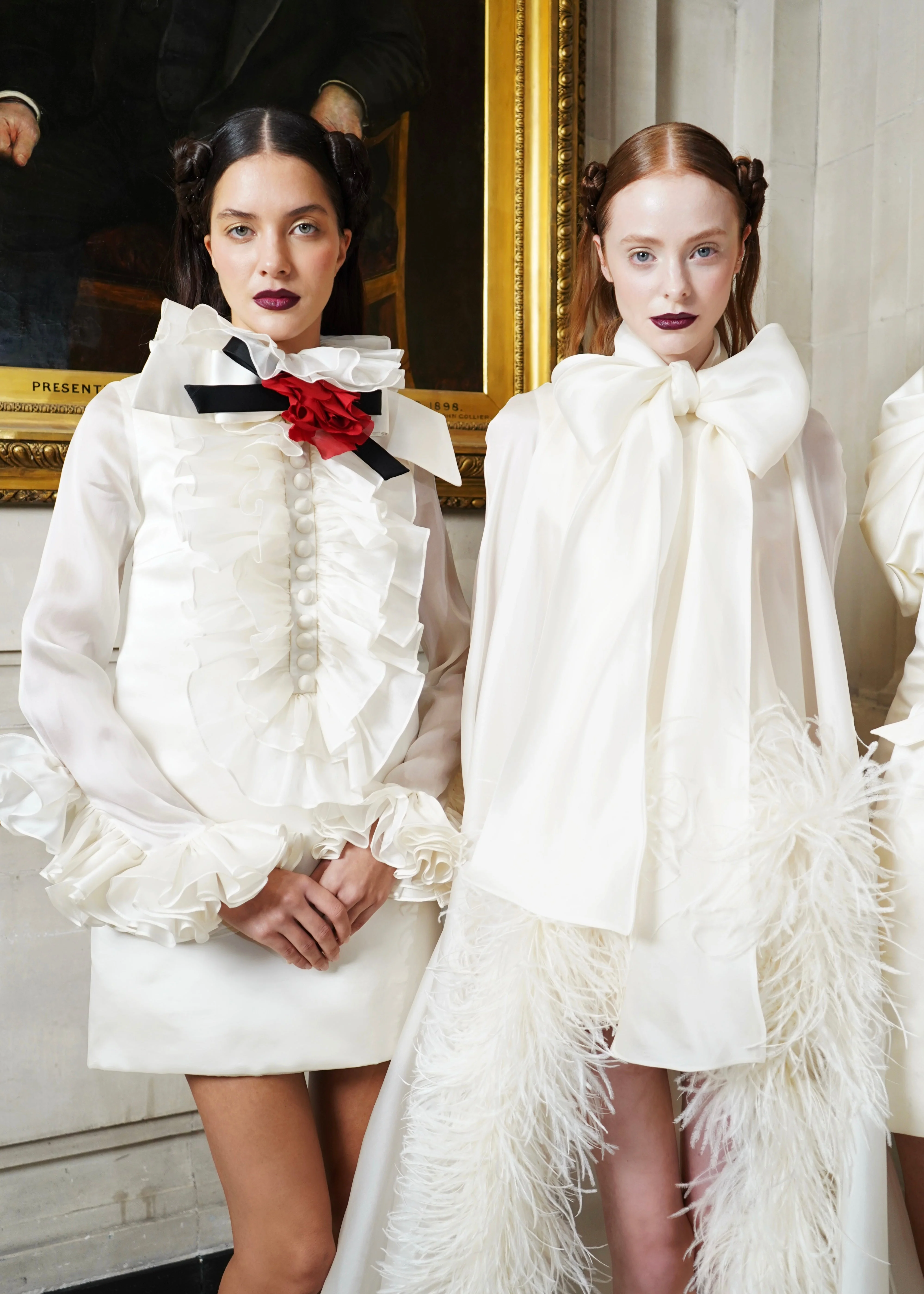 Rose Ruffle Neck Ivory Mini Dress - Image 3